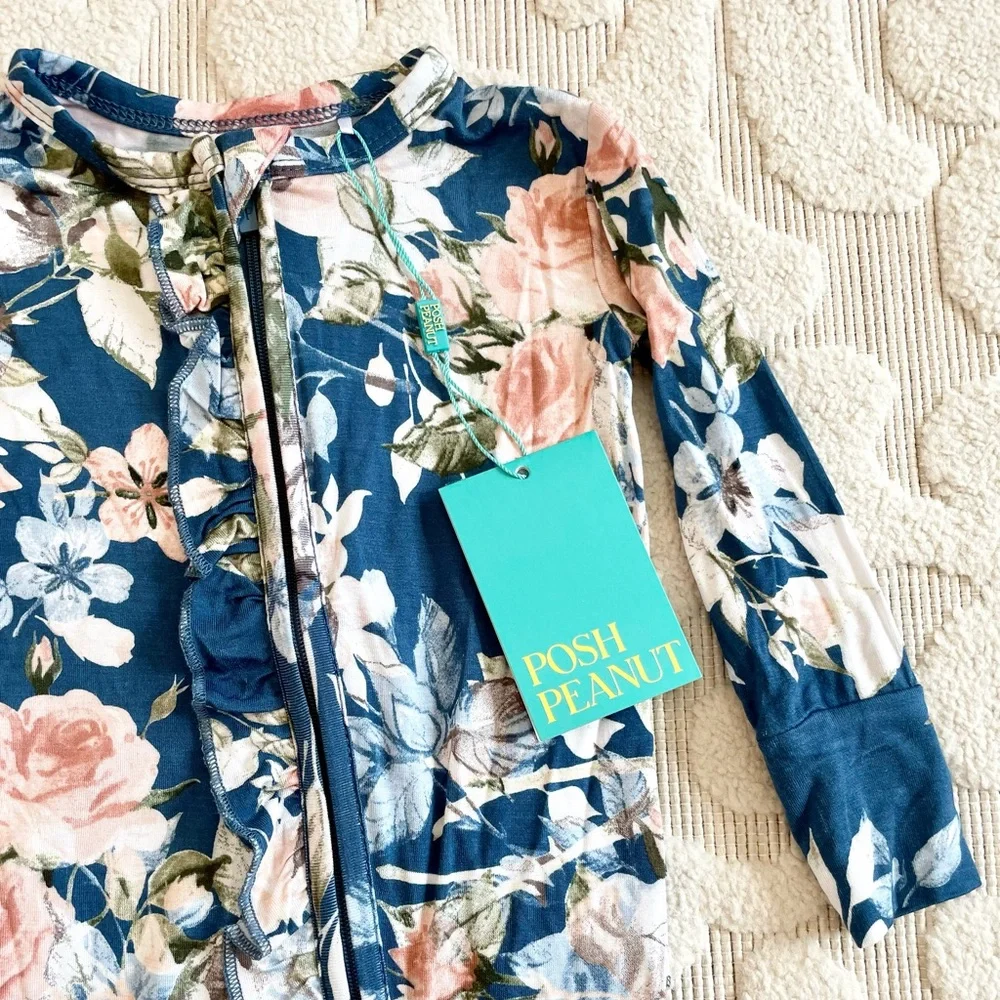 Posh Peanut Blue Rose ruffled footie NWT! - Picture 3 of 4